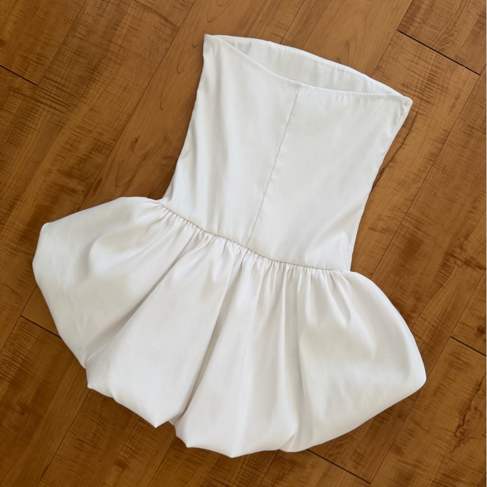 White Strapless Stretch Bubble Mini Dress - Picture 2 of 7